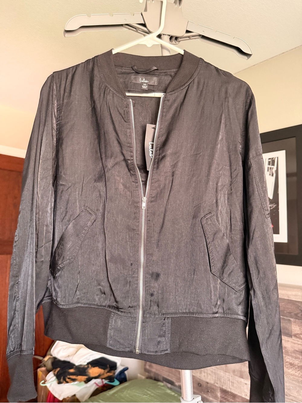 Lulu's Black Bomber Jacket with Front Zipper